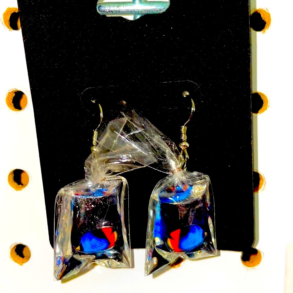 Fish in a Bag Earrings blue orange summer fun vacation beach jewelry